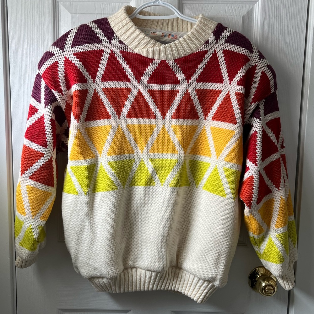 Vintage Colourful Wool Blend Sweater Made in Hong Kong